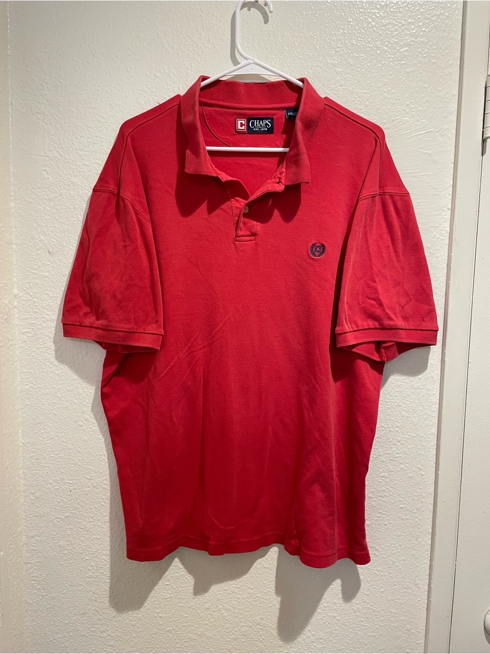 Chaps Est 1978 True Red Short Sleeve 100% Cotton Pique Polo Shirt Men's Size L